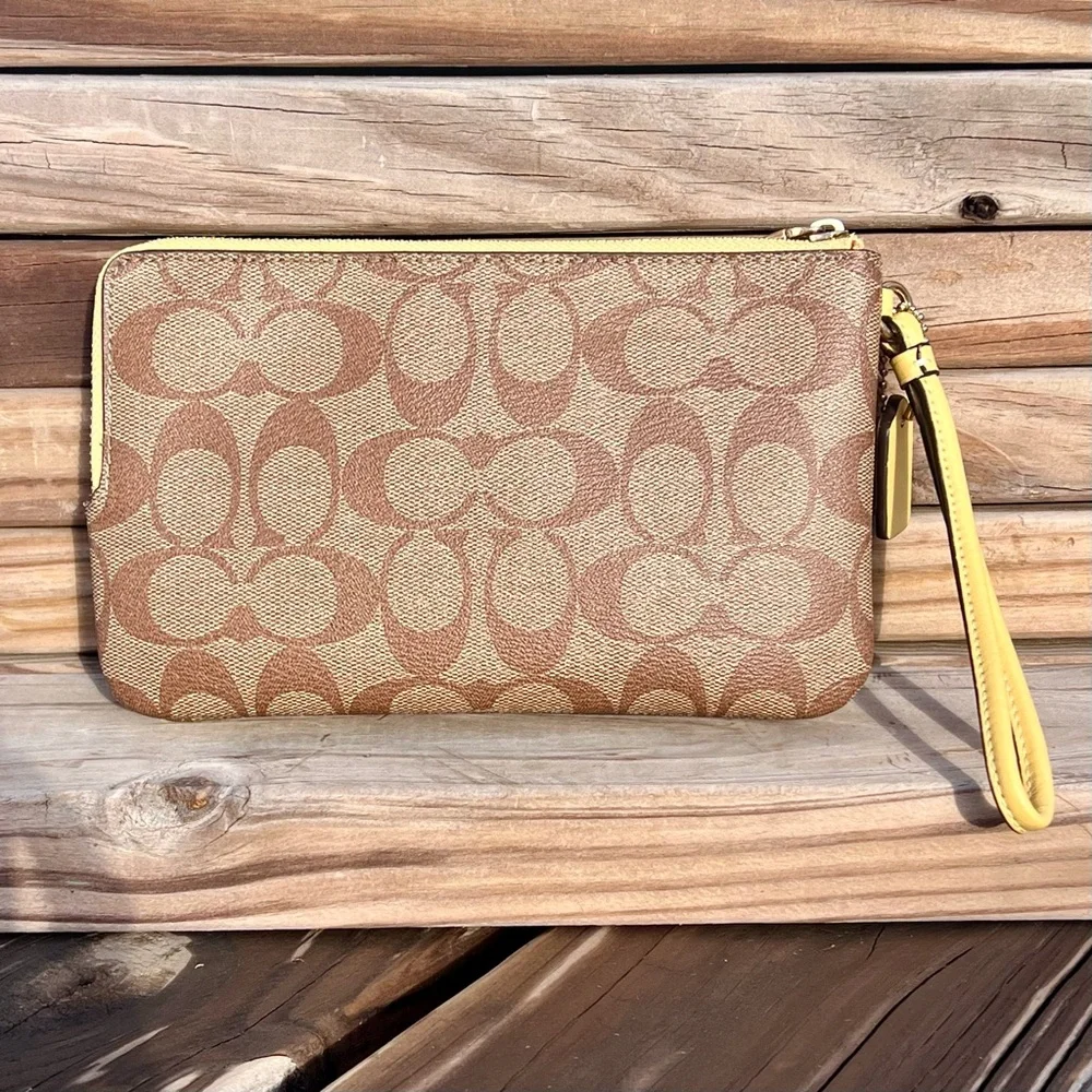 - Coach Double Sided Yellow Leather Wristlet! EUC!!
